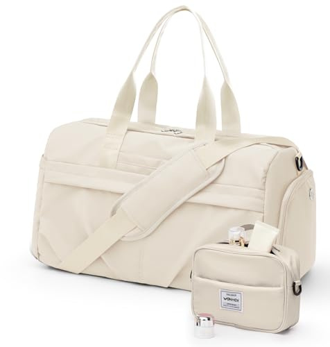 Sporttasche für Damen und Herren, mit Schuhfach, wasserdicht, für Reisen, Sport, Wochenender, Übernachtungstasche, A6-Beige Set, 18.11 x 9.84 x 9.84 inches, Turnbeutel