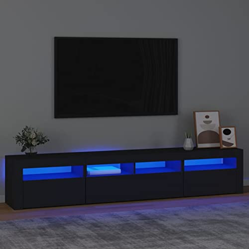 DJEKA TV Schrank Mit Led Leuchten Lowboard 210 x 35 x 40 cm Fernsehschrank Mit Led Schwarz TV Board Lowboard Wohnzimmer Tv Board Mit Led Fernsehtisch Mit Led