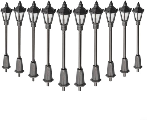 10 Stück HO für TT OO Modelleisenbahn Zug Lampenpfosten 65-70 mm verstellbare LED-Straßenlaternen 1:50-1:100 Maßstab Beleuchtung Lampe für Park Modell Eisenbahn Zug Layout