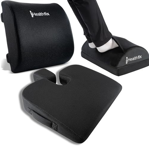 Healthfix® Ergonomie-Bundle bestehend aus: Ergonomisches Keilkissen, Fußstütze & Lendenkissen | Ideal für's Büro & Home Office | Verbessert Sitzhaltung, lindert Sitzschmerz & erhöht Komfort