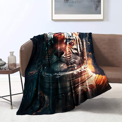 CHTLIFQ Couverture imprimée 3D Tigre dans l'espace Couverture en Flanelle Couverture canapé en Peluche Couverture Toutes Saisons Couverture pour Enfants et Adultes Lit bébé （80x120cm）