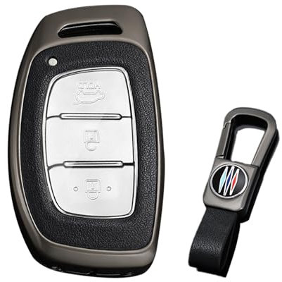KUNIO Keyless Schlüsselhülle Passt für Hyundai Kona i10 i30 i20 ioniq Hybrid Tucson Santa Fe ix35 Mistra Schlüsselschutz Schlüsselcover Schlüsselanhänger Schlüsselbox 3/4 Tasten Schwarz