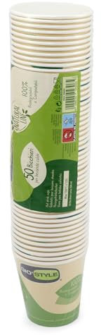 GIO'STYLE Bicchieri Acqua 200 cc | 50 Pezzi | Carta e PLA | Biodegradabili e Compostabili