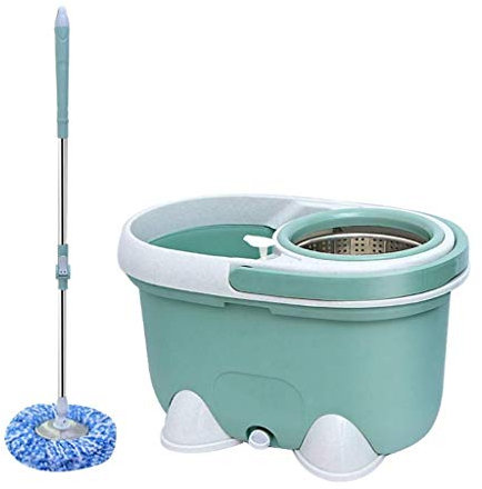 OUZBEM Kit de fregona giratoria y cubo de acero inoxidable, verde, ideal para suelos de madera dura y azulejos