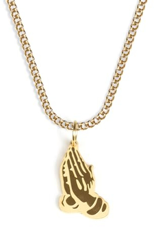 UNSHINEBAR Betende Hände mit Anhänger für Herren und Damen - Streetwear Halskette mit Prayer Anhänger aus Edelstahl und 18K Gold - Wasserfeste Kette - 50-55cm Länge verstellbar
