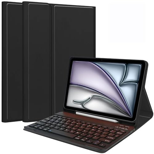 HEUCYL Funda con Teclado para iPad Air 13 Pulgadas (M2, 2024) & iPad Pro 12.9 (6th 2022/5th 2021/4th 2020/3th Gen 2018), Teclado Desmontable, Funda Ultrafina con Soporte para Bolígrafo,Negro