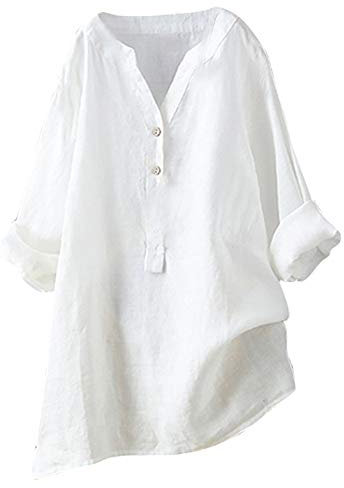 SCBFDI Chemisiers et Blouses Femme Vetement Femme Ete Chemisier Femme Grande Taille Chemise Blanche Femme Chemisier Femme Gaze de Coton Femme Blouse Blanche Femme Tunique Femme Blanc XL