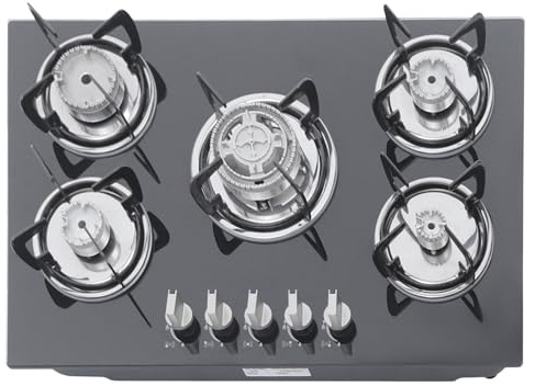 Kaichenyt 30 5 Brenner Tempered Glass Built-In Gas-Kochfeld, Herd Oben Gas Kochfeld Brenner Küche Kochen, Mit Flammenausfallsystem Garantieren Ihnen