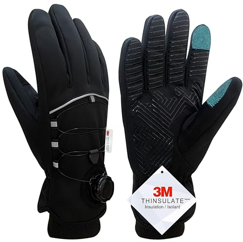 Nesirooh Winterhandschuhe Herren Damen, 3M Thinsulate Wasserdicht Winddicht Warme rutschfest Touchscreen FahrradHandschuhe für Radfahren Laufen Wandern Fahren Skifahren (Schwarz, S)