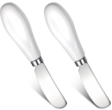 Ptwola Edelstahl Buttermesser 2er-Pack Käse Klein Tafelmesser Porzellangriff Käsemesser-Set Streichmesser Mini Brotzeitmesser 5,3 Zoll Dessertmesser Sahnehobel für Küche Erdnussgericht Lockenwickler