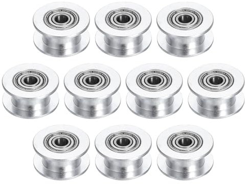 sourcing map 10pcs 2GT Idler Pulley 4mm Bore 18mm Dia. 6mm Width Belt Toothless, Silver