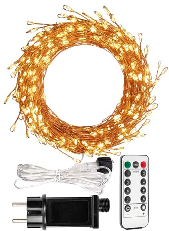 RESNICE Guirnalda de Luces Petardo 10m, 300 LEDs, Blanco Cálido, Alambre de Cobre, con Control Remoto, Guirnalda de Luces para Árboles de Navidad, Plantas y Decoración de Interiores