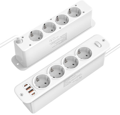 Ciabatta elettrica da incasso su entrambi i lati, 8 prese (4000 W/16 A), a scomparsa con 2 USB-C (PD20 W) e 2 USB-A (PD18 W), perfetta per cucina, ufficio e piano di lavoro, cavo da 2 m, colore bianco