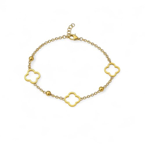 Acura-Styles Damen Kleeblatt Armband Gold 18KT Edelstahl Vergoldet Kleeblatt Schmuck Glücksbringer Armkette Wasserfest, Nickelfrei, Hypoallergen Glücksklee Geschenk für Frauen Vergoldetes Armband