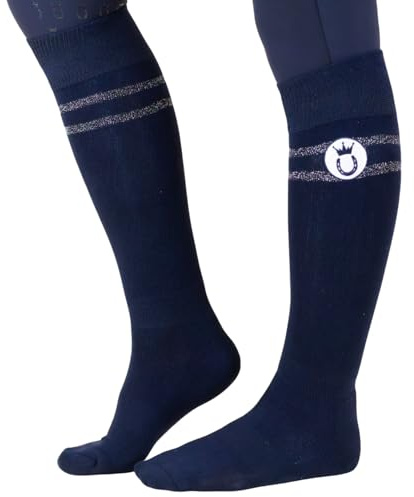 Royal Horsemen Chaussettes d'équitation pour femme et fille - Maintien idéal sans glissement - Chaussettes d'équitation en coton bio et semelle en tissu éponge doux, Bleu pailleté, 39-42
