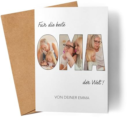 Kiddle-Design Oma Geschenk Karte mit Foto, Personalisierte Grußkarte für Oma mit Enkelkinder, Beste Oma der Welt Bild, Geburtstagskarte Oma, Karte Weihnachten Muttertag - Faltkarte inkl. Umschlag