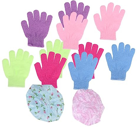 SAFIGLE Badehandschuhe Mit Fünf Fingern Und Duschhauben-set Aus Spitze Badehandschuhe Und Badehauben in Verschiedenen Farben Zum Peelen Und Schutz Vor Nässe Für Damen Und Herren