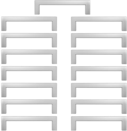 AwmnSrman Kitchen Door Handles Silver 15 Pack 128 mm(5 inch) Kitchen Cupboard Handles Hole Center, Brushed Finish Stainless Steel Installation of Holes