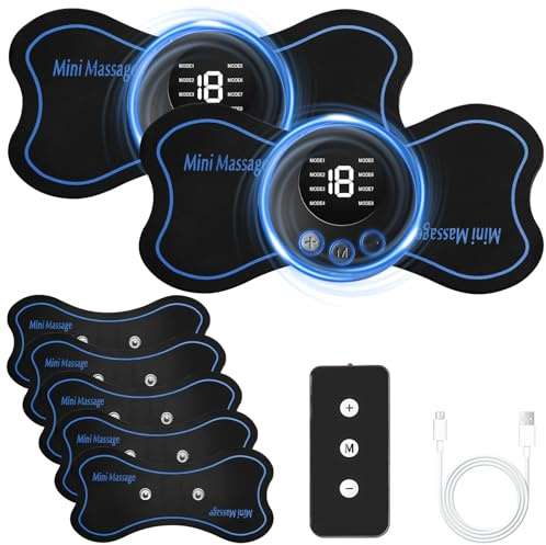 2 Stück Ems Massagegerät, Mini Nackenmassagegerät, Electrapy Massager, Tragbar Körpermassagegerät 8 Modi 19 Stufen 5 Massagepads 1 Fernbedienung für Schmerzlinderung der Körpermuskulatur