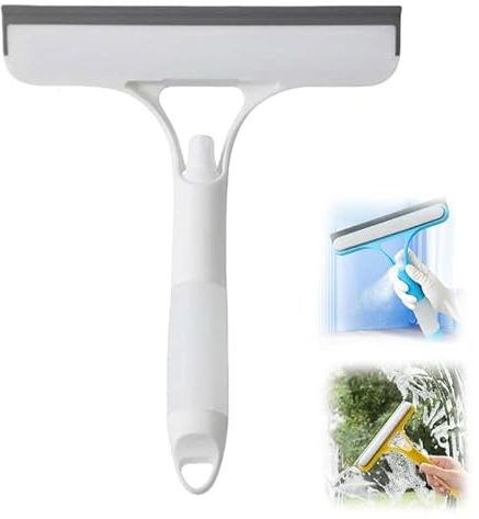 3 in 1 Window Cleaning Scraper - Multi-function Glass Scraper with Sprayer, Window Cleaning Wiper with Spray Bottle for Home, Kitchen, Car Windows (White)