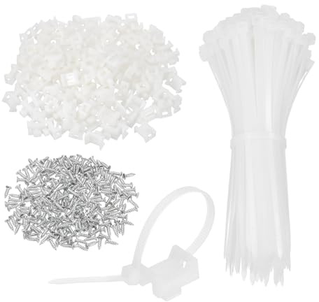 sourcing map 240 soportes tipo sillín de 2,2 cm con bridas de 15,2 cm y tornillos de rosca M5, juego de abrazaderas de soporte organizador de alambre, color blanco