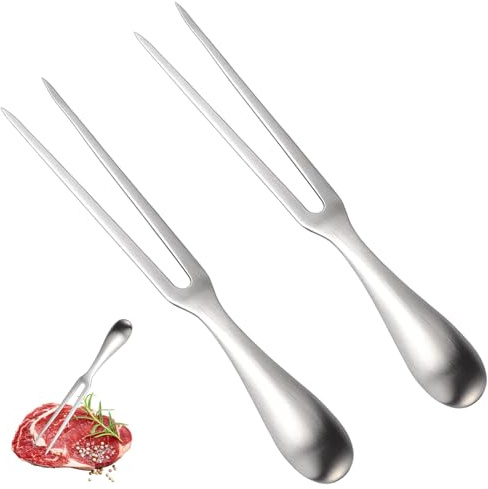 2 Stainless Steel Meat Forks, Extendable Carving Fork, Meat Fork Carving, Heavy Duty BBQ Forks for Grilling, Cooking, Serving, 26.5 x 3 cm