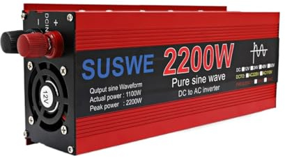 Invertitore di Corrente, Inverter a onda sinusoidale pura da CC 12V 24V a CA 220V 110V, trasformatore di tensione con display digitale intelligente 3000 W(2200W,12V)