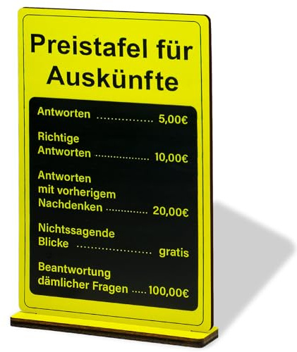 TianYueXi Preistafel für Auskünfte, 15,5x10cm, Lustiges Geschenk Kollegen | Zum Geburtstag & Abschied – aus Holz, mit Humor. Geschenkidee für Chef & Kollegen, als witziger Blickfang im Büro