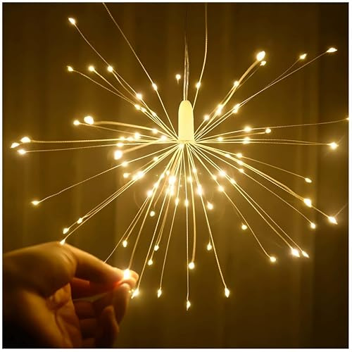 HHMTAKA Luces de fuegos artificiales, 90 luces LED de explosión de estrellas, funciona con pilas, con control remoto, 8 modos, luces de Navidad impermeables para exteriores, luces colgantes para