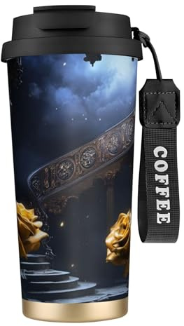 Unique Customized Coffee Mug - Insulated Stainless Steel Tumbler for Travel, Home & Office - 17 oz Rose under the stairs Black