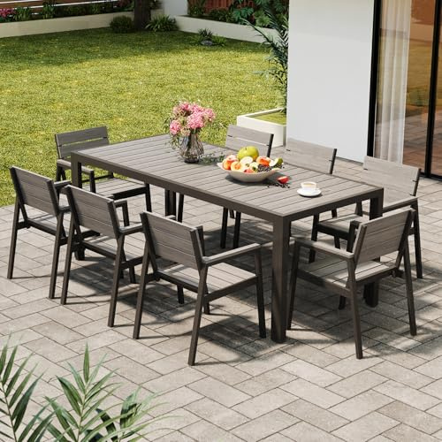 Devoko Gartenmöbel Set 8 stühle mit tischt, Hochwertiges Gartenset Tisch und stühle in Holzoptik, Balcony Furniture alu, Gartengarnitur wetterfest, rostfrei, leicht und langlebig, Dunkelgrau.