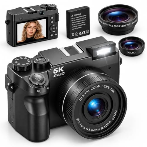 5K Compact Camera with Front Rear Lens, WiFi and 18X Digital Zoom