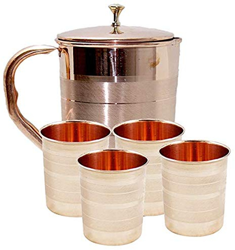 Whitewhale - Caraffa in rame puro con 4 bicchieri, capacità 2100 ml
