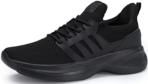 Santiro Walking Shoes for Men Lightweight High Top Sneakers Breathable Knit Socks Athletic Running Shoes Fashion Gym Sports Shoes All Black 8 US