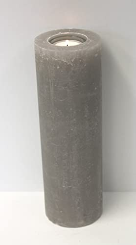 Rustic Kerzen Taupe 30 x 10 cm, mit Teelichteinsatz incl. Teelicht und Teelichtglas, Kerze zum verzieren von Taufkerzen, Hochzeitskerzen