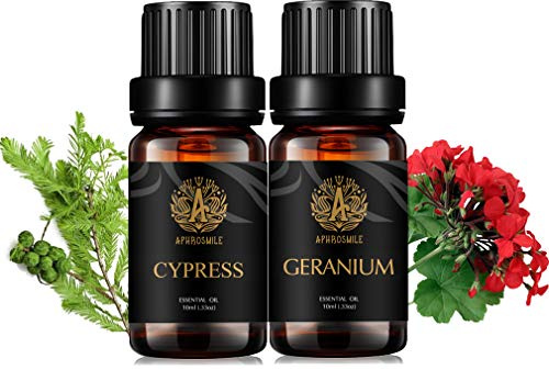 Aromaterapia Geranio Aceite Esencial set para difusor, 2x10ml 100% puro Cypress aceite esencial Kit para humidificador-geranio, ciprés Aceites, aromaterapia geranio aceite kit, pura ciprés aceite kit