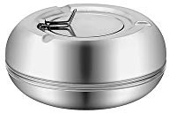 Lnrkai Outdoor Ashtray with Lid, Stainless Steel Modern Outdoor Ashtrays for Cigarettes, Patio Decorations Windproof Ash Tray Sets for Weed, Tabletop Office Home Decor (Silver, 1PC)