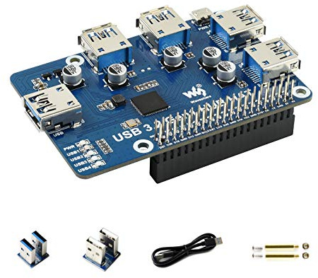 USB 3.2 Gen1 HUB HAT Purpose-Made for Raspberry Pi 4,Compatible with Raspberry Pi 3 B+ 3 B 2B Zero Zero W Zero WH,4X USB 3.2 Gen1 Ports,Compatible with USB 3.0/2.0/1.1,Driver-Free