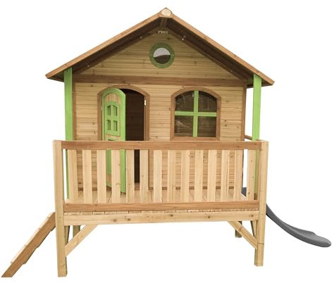 AXI Stef Maison Enfant avec Toboggan Gris | Aire de Jeux pour l'extérieur en Marron & Vert | Maisonnette/Cabane de Jeu en Bois FSC