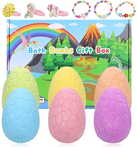 Smlper Bath Bombs for Kids with Surprise Inside, 6 Pcs Dino Egg Handmade Natural Fizzy Bath Bombs Dinosaur Toys for Girls Boys Christmas Birthday Easter Gift Set (6 * 130g) (Animal Toys Inside-6PCS)