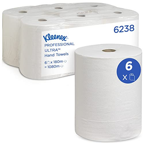Kleenex Ultra Papierhandtuchrolle 6238 – 2-lagige Papierhandtücher – 6 Rollen x 180 m weiße Handtücher (insg. 1.080 m)
