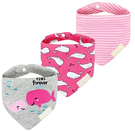 JZLPIN Bebé Dribble Babero, Niño Bandana Babero 3 Paquetes Súper Absorbente Algodón Alimentación Baberos 121-Rosa Ballena