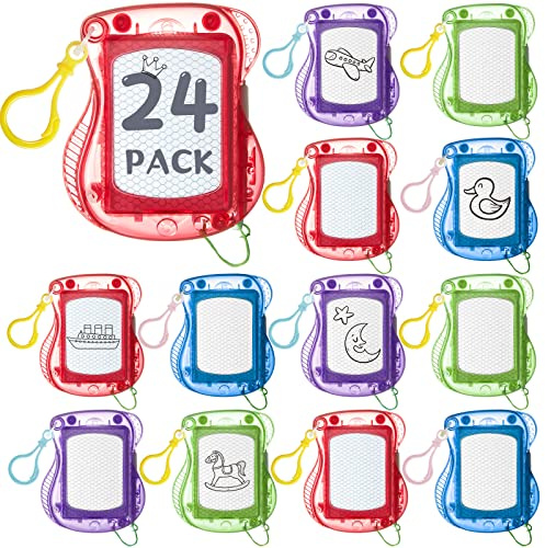24 Pack Mini Magnetic Drawing Boards for Kids Erasable Doodle and Writing Pad Backpack Keychain Clip Drawing Board for Birthday Party Favors Goodie Bag Stuffers