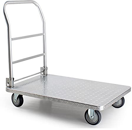 Liudan Plattformwagen Plattformwagen mit faltbarem Griff und 360 Grad Schwenkräder Stahl Push-Handwagen zum Laden und Lagerhandwagen Transportwagen (Size : 85 * 58)
