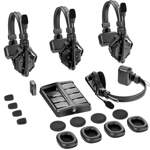 Hollyland Solidcom C1 Casque de Communication sans Fil Système Intercom Duplex Intégral 4 Utilisateurs Portée 350m Communication d'Équipe Casques à Oreille Unique avec 1 Maître et 3 Casques Esclave