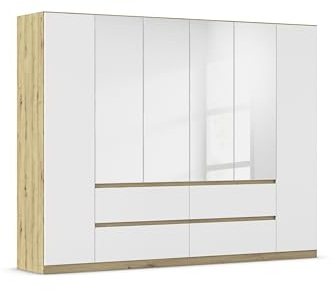 Rauch Möbel Mainz, Kleiderschrank, Farbe Weiß/Eiche Artisan, Breite 271 cm | Schrank, Kinderkleiderschrank, 6-türig, mit Spiegel, Push-to-open, für Schlafzimmer, Kinderzimmer, Babyzimmer, Garderobe