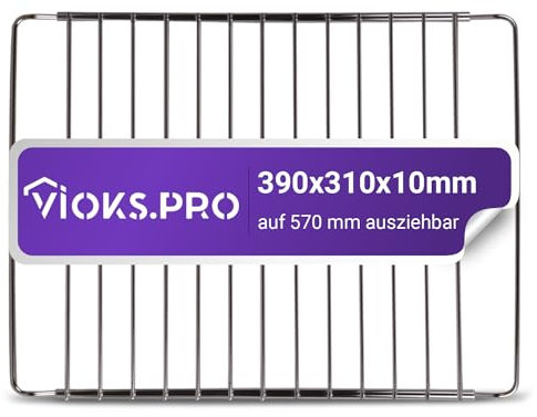 Viоks.pro Backofen Rost Gitter Ausziehbar 390/570 x 310 mm - Stoßfestes Ofengitter, Gitterrost für Backofen & Backofenzubehör & Herdzubehör
