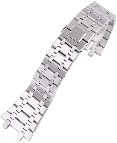 GANYUU Für AP Royal Oak Uhrenarmband aus feinem Stahl 15400/26331/15500 Herren-Uhrenkette 26 mm 28 mm Uhrenarmband Zubehör (Farbe: Silber, Größe: 26 mm)
