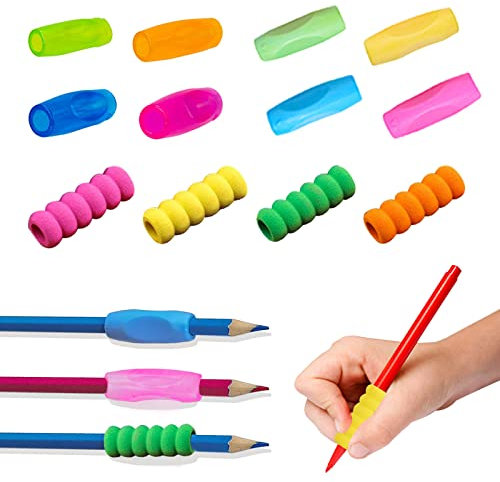 Ormromra 12 Stück Silikon Bleistift Griffe, Ergonomische Grips Stiftehalter, Schreibhilfe für Kinder mit korrekter Handschrift Haltung