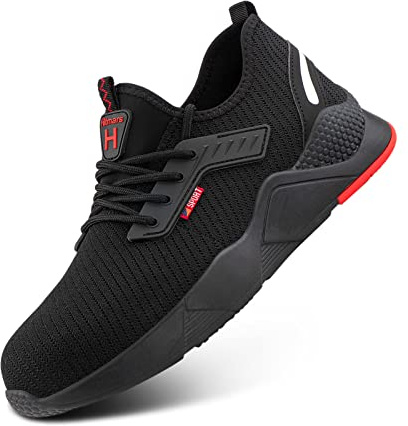 Hitmars Zapatos de Seguridad para Hombre Mujer Zapatillas Deportivas Calzado de Trabajo con Punta de Acero Transpirables Botas Negro EU 44